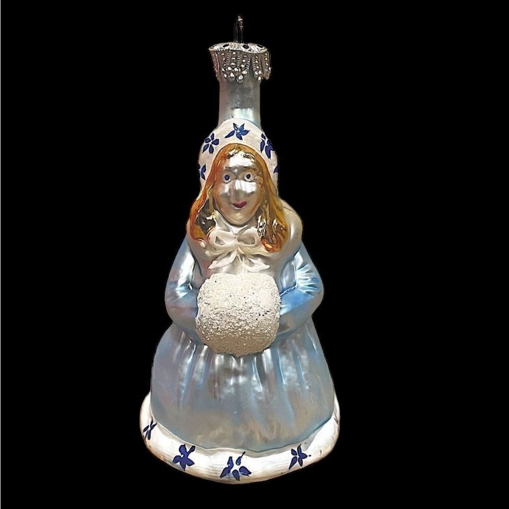 Vintage Glass Snow Girl Kitschy Christmas Ornament